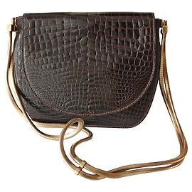 Autre Marque Sac Crocodile Vintage Doré Marron foncé