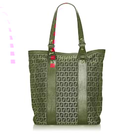Fendi-Fendi Brown Zucchino Canvas Tote Bag-Brown,Red