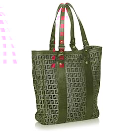 Fendi-Fendi Brown Zucchino Canvas Tote Bag-Brown,Red