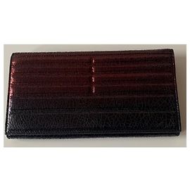 Elie Saab Wallet Black and Burgundy Metallic Leather Black Dark red