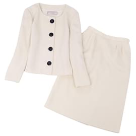 Vintage Yves Saint Laurent Costume Configuration Laine Furano Veste Jupe Blanc Taille M Blanc