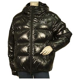 Dsquared2 D2 Black Quilted Bomber Puffer Down Feather Hooded Jacket size 48 Black