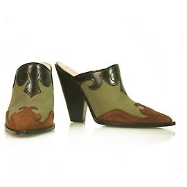 Cesare Paciotti Multicolor Leather & Canvas Cone Heels Mules Shoes sz 37.5 Multiple colors
