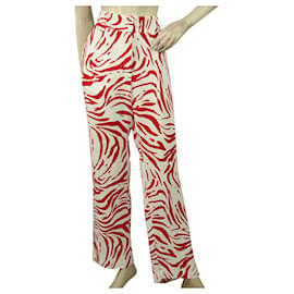Msgm-MSGM Milano Vermelho e Branco Zebra Estampado Viscose Calças Pernas Largas Tamanho da Calça 40-Branco,Vermelho