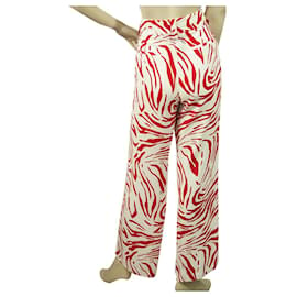 Msgm-MSGM Milano Pantalones de pernera ancha de viscosa con estampado de cebra en rojo y blanco Talla de pantalón 40-Blanco,Roja