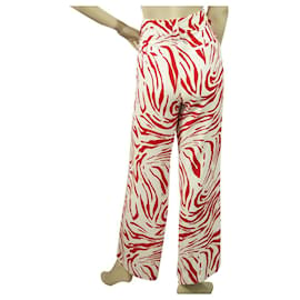 Msgm-MSGM Milano Red & White Zebra Print Viscose Wide Leg Trousers Pants size 40-White,Red