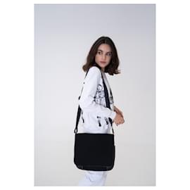 Céline-Celine Black Canvas Macadam Shoulder Bag-Black