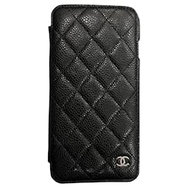 Chanel-Chanel solapa iPhone 6+ caso-Negro,Burdeos