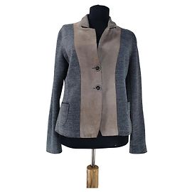 Fabiana Filippi Grey Suede Silk Cashmere Wool Blazer Grey