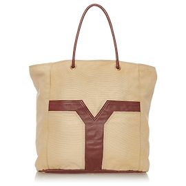 Yves Saint Laurent YSL Lucky Chyc Canvas-Einkaufstasche in Braun Braun Rot Beige Bordeaux