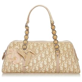Dior-Dior Brown Dior Oblique Romantique Canvas Handbag-Brown,Beige