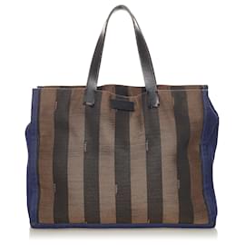 Fendi-Fendi Brown Pequin Nylon Tote Bag-Brown,Blue