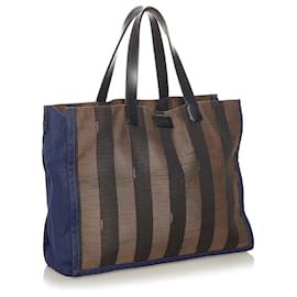 Fendi-Fendi Brown Pequin Nylon Tote Bag-Brown,Blue