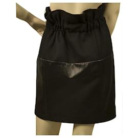 Thakoon-Thakoon Black Lambskin Leather & Angora Wool Paper Waist Mini Skirt Size 4-Black