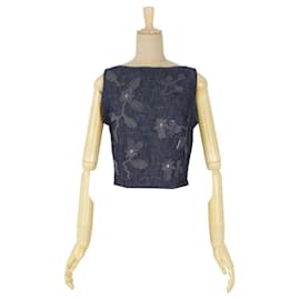 Fendi-Vintage FENDI jeans blouse sleeveless denim floral logo plate tops shirt made in Italy indigo size 40 (M Equivalent)-Other