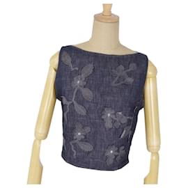 Fendi-Vintage FENDI jeans blouse sleeveless denim floral logo plate tops shirt made in Italy indigo size 40 (M Equivalent)-Other