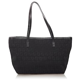 Fendi-Fendi Black Zucchino Canvas Tote Bag-Black