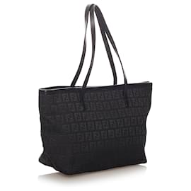 Fendi-Fendi Black Zucchino Canvas Tote Bag-Black