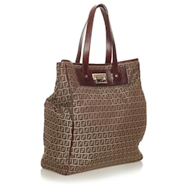 Fendi-Fendi Brown Zucchino Canvas Tote Bag-Brown,Beige,Dark brown