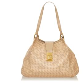 Fendi-Fendi Brown Zucchino Spalmati Chiusura Tote Bag-Brown,Beige