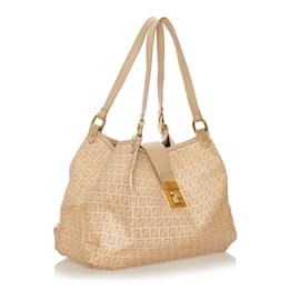 Fendi-Fendi Brown Zucchino Spalmati Chiusura Tote Bag-Brown,Beige