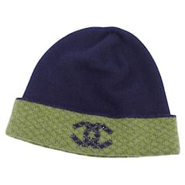 Chanel-Chanel hat 18K Knit Hat Cap Coco Mark Cashmere Men's Women's Navy / Orange-Orange,Navy blue