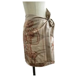 Hermès-[Used]  Hermes HERMES rolled skirt skirt clothing bottoms silk ladies beige beige-Beige