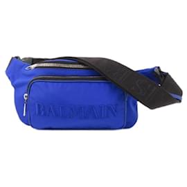 Balmain-[Used] Balmain Body Bag Waist Pouch Nylon Blue Blue Logo Embroidery Men's-Blue