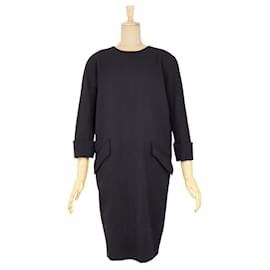 Christian Dior-[USED] Vintage Christian Dior One Piece Dress Logo Button Women's Wool-Black