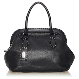 Fendi-Sac à main en cuir noir Selleria Fendi-Noir