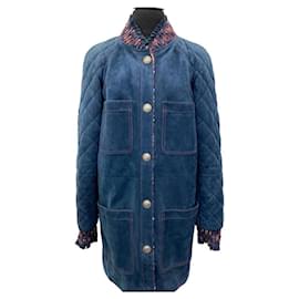 Chanel-17,8K$ Quilted Suede Coat-Blue
