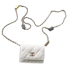 Chanel-Porte-cartes sur chaîne-Blanc