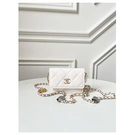 Chanel-Porte-cartes sur chaîne-Blanc