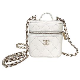 Bolsa Chanel SLG de couro branca com corrente Branco