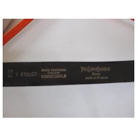 Yves Saint Laurent-Croc patent leather belt.-Black