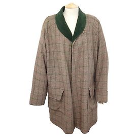 ARNYS LONG COAT TARTAN XL 58 BROWN WOOL COO VELVET WOOL JACKET Brown