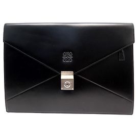 NEUF PORTE DOCUMENTS LOEWE SACOCHE POCHETTE A MAIN SAC CUIR NOIR BRIEFCASE Noir