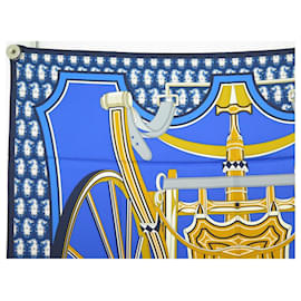 Hermès-NEW HERMES SCARF LES ROUES DE PHAETON IN BLUE SILK PIERRE MARIE SCARF NEW-Blue