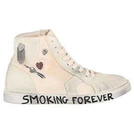 Saint Laurent-Mens Joe Embellished Suede Sneakers-White