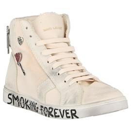 Saint Laurent-Mens Joe Embellished Suede Sneakers-White