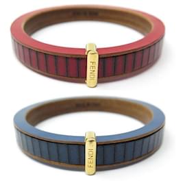 Fendi-NEW LOT OF TWO FENDI BRACELETS IN WOOD AND RED BLUE LEATHER 17 CM WOOD BANGLE-Other