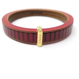 Fendi-NEW LOT OF TWO FENDI BRACELETS IN WOOD AND RED BLUE LEATHER 17 CM WOOD BANGLE-Other