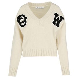 Off White Suéter de lã com decote em V Branco