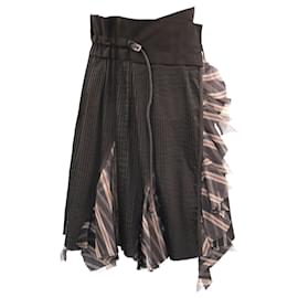 Sacai-Sacai Asymmetric Pleated Skirt in Black Polyester-Black