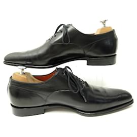 Santoni-SANTONI SHOES 6522 FLORAL TOE RICHELIEU 6.5 IT 41.5 EN LEATHER SHOES-Black