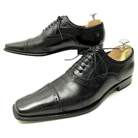 Santoni-SANTONI SHOES 6132 FLORAL TOE RICHELIEU 6.5IT 41.5 EN BLACK LEATHER SHOES-Black
