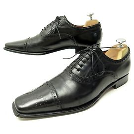 SCARPE SANTONI 6132 PUNTA FLOREALE RICHELIEU 6.5IT 41.5 CON SCARPE IN PELLE NERA Nero