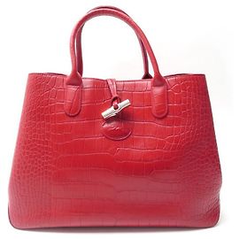 HANDBAG LONGCHAMP CABAS ROSEAU L 1681858545 RED CROCO LEATHER HAND BAG Red
