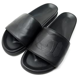 Hermès-HERMES SHOES SANDALS MULES BIARRITZ 44.5 BLACK LEATHER BOX SHOES-Black