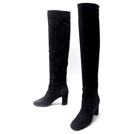 BOTAS LONGCHAMP COM SALTO 38 BOTAS DE CAMURÇA DE VELUDO PRETO Preto